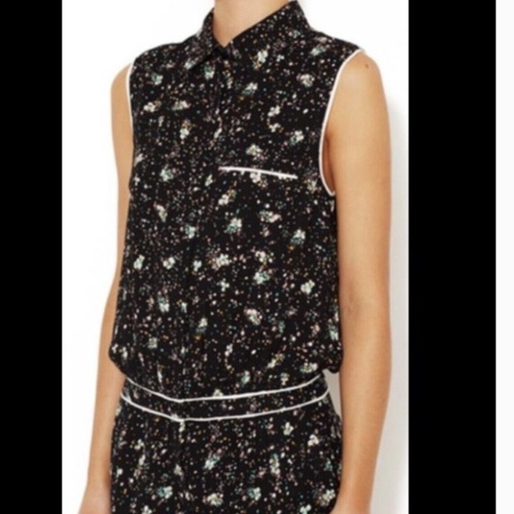 Isabel Lu Womens Black Floral Romper Jumper Size Medium Sleeveless Button Front - Picture 2 of 10